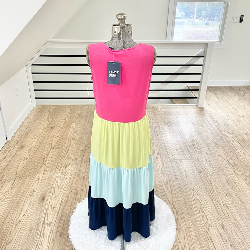 NWT SP, L Lands’ End, pink and blue color block sleeveless stretchy maxi dress - Picture 5 of 6
